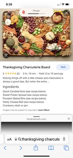 the thanksgiving charrique board is displayed on an iphone screen, and it appears to be filled with lots of different types of food