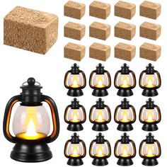 a set of 12 mini brick lanterns with flame