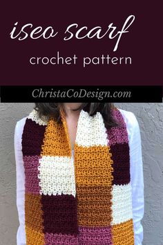 a crocheted scarf with the text, how to make an easy striped scarf