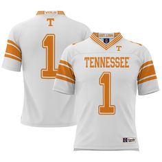 Get ready for gameday with this Tennessee Volunteers Football Jersey from GameDay Greats. It is made of pure polyester with sublimated graphics and features a unique Tennessee Volunteers design that is perfect for game day. This will quickly become your go-to jersey to wear during the game. White Team Spirit Jersey For College, White Jersey For College With Team Spirit Style, White Varsity Jersey For Sports Events, College Team Name White Jersey, White College Jersey With Team Logo, College White Jersey With Team Logo, White Letter Print Jersey For Game Day, White Jersey With Team Name For Game Day, White Jersey For Baseball Season Game Day