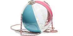 Beach Ball Minaudiere , resin & gold-tone metal, turquoise, pink, white & transparent - CHANEL Ball Purse, Chanel Beach, Pearl Clutch Bag, Chanel Chevron, Transparent Resin, Chanel Spring, Beach Ball