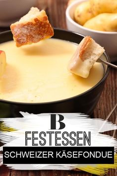 a close up of a bowl of food with bread sticking out of the top and another bowl in the background