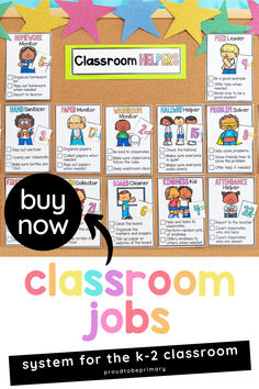 classroom jobs bulletin board with the words buy now on it and an arrow pointing to them