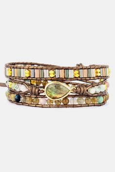 LOVCIA Handmade Triple Layer Beaded Bracelet-Bracelets-LOVCIA Hippie Bracelets, Labradorite Bracelet, Agate Bracelet, Bracelets Handmade Beaded, Coffee Brown, Layered Bracelets, Labradorite Stone, Elegant Accessories, Metal Beads