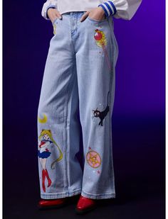 Pretty Guardian Sailor Moon Wide Leg Jeans Sailor Moon Outfit, Tall Hoodies, Pretty Guardian Sailor Moon, Plus Size Fits, Socks And Tights, Sweaters And Jeans, Hot Topic, Wide Leg Jeans, Sailor Moon