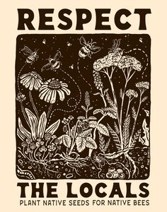 a poster with flowers and bees on it that says respect the locals plant native seeds for native bees