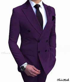 Olivia Mark - Elegant Two-Piece Suit with Double-Breasted Closure Jodhpuri Suits For Men Wedding Royal, Jodhpuri Suits For Men Wedding, Deep Purple Wedding, Suit For Men Wedding, Jodhpuri Suits For Men, Purple Suit, Purple Suits, Elegant Black Dress, Purple Bridesmaid Dresses