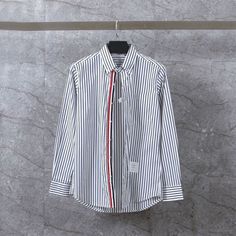 Brand New, Unused. Pictures Were Taken By Me, Please See Pictures For More Details. White Top With Striped Spread Collar, White Shirt With Striped Collar For Work, White Dress Shirt With Striped Collar For Work, Thom Browne Shirt, Thom Browne, Button Up Shirt, Casual Shirts For Men, Up Shirt, Casual Button Down Shirts