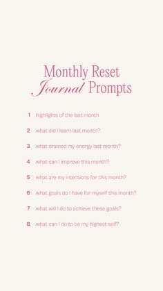 Monthly Check In Journal Prompts, Monthly Goals Journal Prompts, Monthly Questions Journal Prompts, Monthly Review Journal, Monthly Prompts, New Month Intentions, Reset Journal Prompts, Journal Intentions, Weekly Reset Journal Prompts