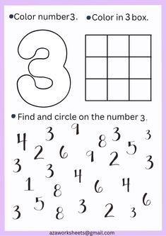 the number 3 worksheet with numbers to be colored