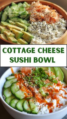 Craving sushi but want a high-protein twist? Try this Easy Cottage Cheese Sushi Bowl! Packed with creamy cottage cheese, imitation crab, and fresh veggies, this healthy bowl brings all the sushi flavors you love in a quick, satisfying meal. Perfect for meal prep or a light, protein-rich lunch! 🍱 #HighProtein #HealthyEats #SushiBowl, #cottagecheesebowl Cold Sushi Bowl, Deconstructed Sushi Bowl Crab, No Carb Bowls, High Protein Sushi Bowl, Easy Sushi Bowl Recipes, Crab Sushi Bowls, Cottage Cheese Bowls Lunch, Sushi Bowl Recipes, Cottage Cheese Bowl Recipes