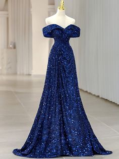 Blue Sequin Prom Dress, Off Shoulder Evening Dress, Formal Wedding Guests, Royal Blue Prom Dresses, Blue Dress Formal, Dresses Formal Elegant, Sequin Evening Dresses, Evening Gowns Elegant, فستان سهرة