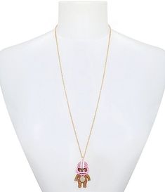 Betsey Johnson Rhinestone Football Bear Long Pendant Necklace | Dillard's Adjustable Multicolor Enamel Necklace, Multicolor Glass Necklace With Chain, Multicolor Glass Chain Necklace, Rhinestone Football, 15 Gifts, Long Pendant Necklace, Long Pendant, Dillard's, Betsey Johnson