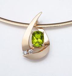 14k yellow gold, peridot and diamond pendant designed by David Worcester for VerbenaPlaceJewelry.Etsy.com Gold Peridot Jewelry With Polished Finish, Yellow Gold Polished Peridot Jewelry, Yellow Gold Peridot Jewelry With Polished Finish, Diamond Pendants Designs, Peridot Jewelry, Peridot Pendant, Peridot Necklace, Jewelry Appraisal, August Birthstone