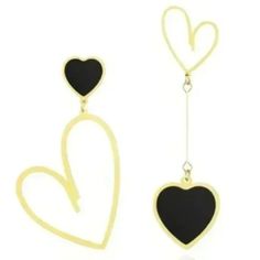 Betsey Johnson 14k Gold Plated Star Drop Dangle Stud Earrings Black Gold Heart Dangle Big Hollow Earrings Slod-Out Online New Boutique Item Size: Star Part: 33mm*40mm Heart Part: 12mm Material: Made Of High-Quality Stainless Steel And 14k Gold Plating. Jewelry For Women Girls Nickel Free, Lead Free And Allergy Free Guaranteed. A Great Gift For Valentine's Day, Christmas, Wedding Anniversary, Thanksgiving, Mother's Day, Birthdays, Galentine’s Day, Etc. Black Metal Earrings For Valentine's Day, Chic Evening Jewelry For Valentine's Day, Valentine's Day Chic Evening Jewelry, Black Enamel Dangle Earrings For Gift, Gold Dangle Jewelry With Black Enamel, Black Metal Heart Earrings For Party, Gift Black Enamel Dangle Earrings, Black Heart-shaped Pierced-style Jewelry, Trendy Black Metal Heart Earrings