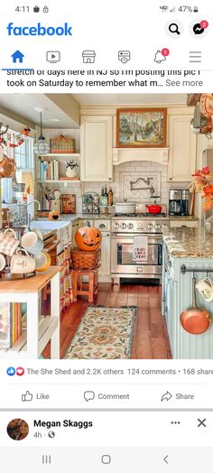 an instagram page on facebook shows the kitchen and dining area with pumpkins in it