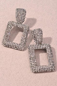 2.5" in lengthMaterial: Metal & Rhinestones Luxury Modern Earrings With Rectangular Links, Luxury Rectangular Earrings, Sparkly Things, Functional Fashion, Classic Earrings, Geometric Jewelry, Black Rhinestone, Silver Drop Earrings, Cute Jewelry