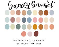 the candy sunset color palette is shown in shades of brown, pink, and blue