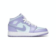 Check out the Jordan 1 Mid Purple Aqua (GS) available on @StockX Air Jordan 1 Mid Purple, Jordan 1 Mid Purple, Pink High Tops, Nike Air Jordan 5, Authentic Jordans, Jordan 13 Retro, Womens Jordans, Aesthetic Shoes, Hot Sneakers