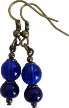 Beaded dark blue drop earrings Juicybeads Jewelry Blue Beaded Brass Earrings, Blue Beaded Brass Earrings With Ear Wire, Blue Brass Beaded Earrings With Ear Wire, Gift Brass Beaded Earrings With Round Beads, Gift Blue Beaded Brass Earrings, Blue Beaded Brass Earrings As Gift, Blue French Hook Jewelry As Gift, Blue Drop Earrings, Colorful Jewelry