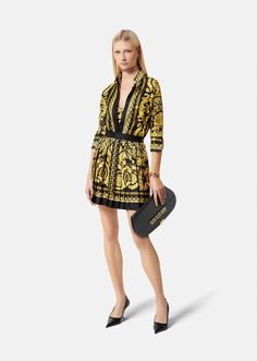 Versace Women's Barocco Silk Shirt in Print,Black,Gold | Versace US