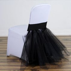 Black Bridal Spandex Tulle Tutu Chair Skirts Tutu En Tulle, Tutu Table, Ballerina Tutu, Spandex Chair Covers, Chair Covers Wedding, Wedding Event Decor, Black Bridal, Chair Sashes, Table Skirt