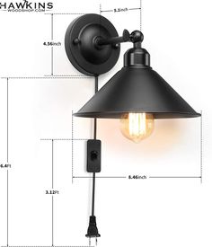 an image of a wall light with measurements for the bulb and socket attached to it