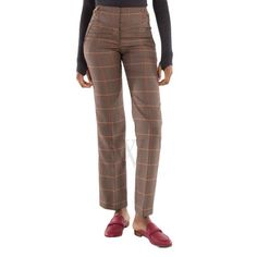 Burberry Ladies Bottoms. Fashion category: Pants & Leggings. SKU: 8030984. Color: Dark Brown Chk. Burberry Dark Brown Check Lovisa Wool-Blend Pants. High waist houndstooth wool blend trousers featuring slant pockets, golden straps on side waist and concealed zip and hook fastening. 66% Wool, 34% Polyester. Versace Watch, Denim Shoes, Fashion Sunglasses, Emporio Armani, Pants Leggings, Casual Pants, Dark Brown, Wool Blend, Womens Bottoms