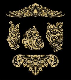 an ornate set of golden elements on a black background stock photo - budget cutout