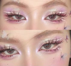 Korean Jelly Makeup, Twice Concert Makeup Ideas, Hyper Feminine Hairstyles, Prom Fairy Makeup, Makeup Looks Pastel, Fairycore Makeup Aesthetic, Hollywood Eye Makeup, Make Up Pink Eyes, Cinnamon Roll Makeup