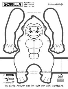 the gorilla paper doll is cut out and ready to be colored