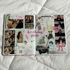 an open scrapbook with pictures and photos on it