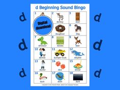 a blue and white poster with the words'd beginning sound bingo'on it