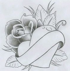 a pencil drawing of a flower with a ribbon around it's neck and the word love