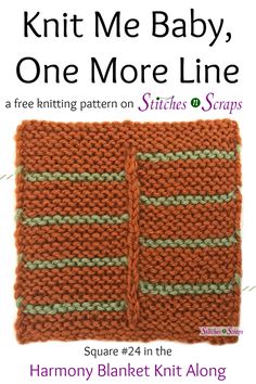 the knitting pattern for knit me baby, one more line is shown in orange and green