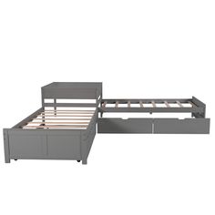 a bed frame with drawers underneath it