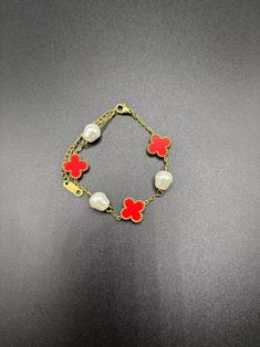 Material: Stainless Steel Color: Black, White, Red, Green Fashion Element: Petals Style: Fashion OL Luxury Red Metal Bracelets, Luxury Red Metal Bracelet, Formal Red Metal Bracelets, Elegant Red Round Bracelets, Elegant Red Bracelets For Party, Elegant Red Bracelet For Gift, Puppy Supplies, Four Leaves, Four Leaf Clover