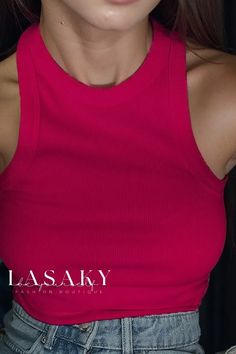 Lasaky - V-Neck Cotton Sleeveless Ribbed Striped Casual Top in Knit Fabric Red Ribbed Sleeveless Crop Top, Red Sleeveless Ribbed Crop Top, Sleeveless Knit, Color Fabric, Fabric Names, Casual Top, Top Casual, Stripes Design, Cotton Tops