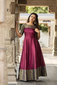 Buy Maxi Dresses Online, Magenta Dress, Saree Gown, Long Gown Dress, Girls Frock Design, Long Dress Design