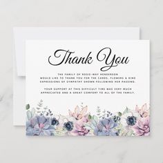 a thank card with watercolor flowers on it