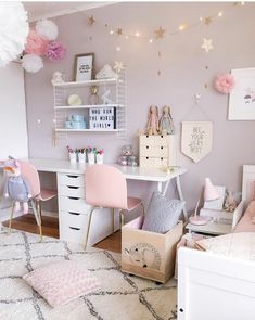 Shared Girls Room, Koti Diy, Study Corner, Feminine Bedroom, Rooms Decor, Kid Bedroom, Decor Curtains, Cute Bedroom Ideas