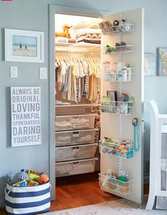 a baby's nursery closet with lots of toys and items in the room,