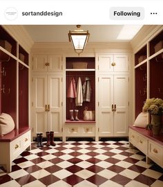 an image of a walk in closet with checkered floor