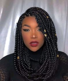 Box Braids Hairstyles For Black Women Medium Length, Medium Short Box Braids, Braid Bob Hairstyles For Black Women, Braided Bob Hairstyles For Black Women, Bob Braids Hairstyles For Black Women, Braided Bob Box Braids, Box Braids Hairstyles Medium, Single Braids Styles, Short Braids For Black Women