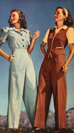 Women's 1940s Pants Styles- History and Buying Guide 1940s Fashion Pants, 40s Casual Fashion, 1940 Clothes Womens Fashion, 1945 Fashion Woman, 1940s Women Fashion, Early 40s Fashion, Siren Suit 1940s, 1940s Pants Women, Vintage Summer Outfits Women