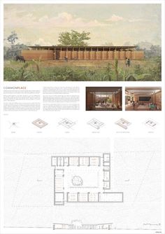 an architectural drawing shows the interior and exterior of a building with several different sections, including two