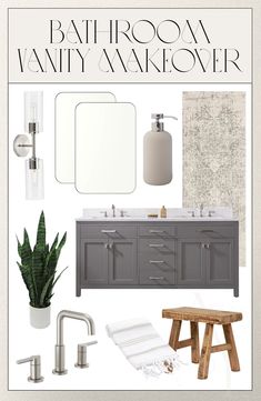 bathroom vanity makeover with gray cabinets and white fixtures