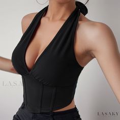 Lasaky - Seductive Midriff-Baring Halter Neck Top with Strappy Back-Exposing Design Halter Neck Crop Top, Casual Summer Wear, Strappy Top, Backless Top, Halter Strap, Halter Neck Top, Halter Crop Top, Sleeveless Crop Top, Cut Out Design