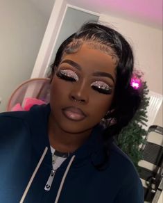 Make Up Ideas For Birthday, Dramatic Makeup Looks For Black Women, Makeup Looks For Black Women Prom, Full Glam Makeup Looks Black Women Glitter, Sliver Glitter Make Up Looks, Birthday Makeup For Black Women Glitter, Glitter Glam Makeup For Black Women, Diamond Makeup Looks Black Women, Dramatic Makeup For Black Women