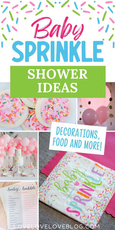 Collage of baby sprinkle ideas for boys and girls. Donut Sprinkle Baby Shower Ideas, Small Sprinkle Shower Ideas, Sprinkle Baby Shower Food Ideas, Baby Sprinkle Decorations Girl, Baby Sprinkle Ideas Girl Theme, Sprinkle With Love Baby Shower Ideas, Baby Sprinkle Food Ideas Simple, Sprinkled With Love Baby Sprinkle, Ice Cream Sprinkle Baby Shower Ideas